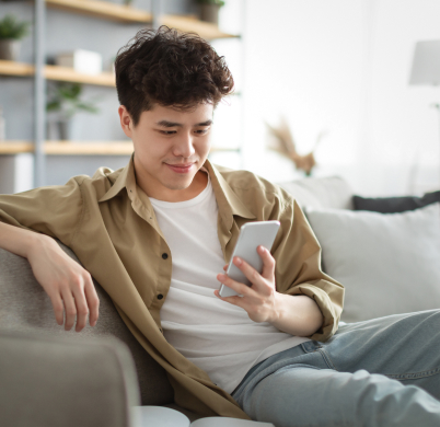 Relaxed customer checking their phone